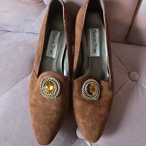 Madeline Stuart Collection Brown Suede Vintage‎ Black Shoes Embellished 8.5 M.